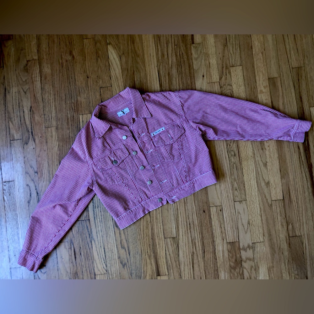 Vintage Marciano Red and White light denim jacket